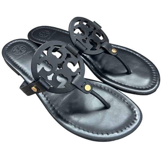 Tory Burch Miller Calf Leather Perfect Black Sandal Shoe Womens Size 8 - Picture 1 of 9